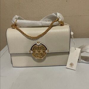 Tory Burch Miller Small Flap Shoulder Bag New Ivory 104 with Gold Accents